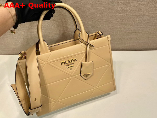 Prada Small Leather Prada Symbole Bag with Topstitching in Sand Beige 1BA379 Replica