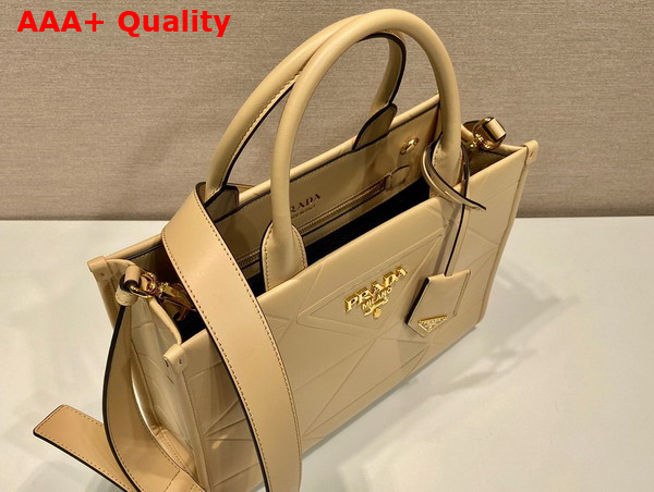 Prada Small Leather Prada Symbole Bag with Topstitching in Sand Beige 1BA379 Replica