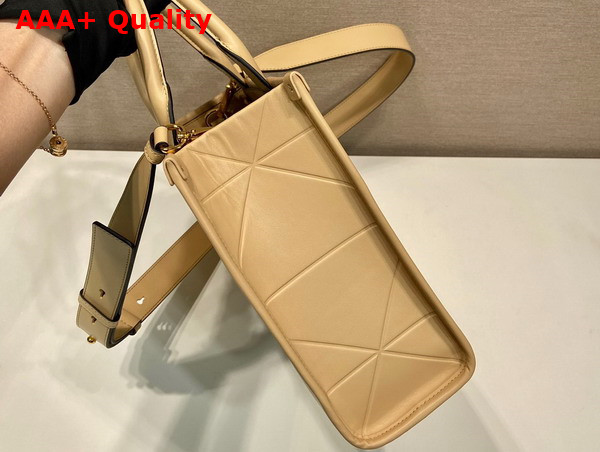 Prada Small Leather Prada Symbole Bag with Topstitching in Sand Beige 1BA379 Replica