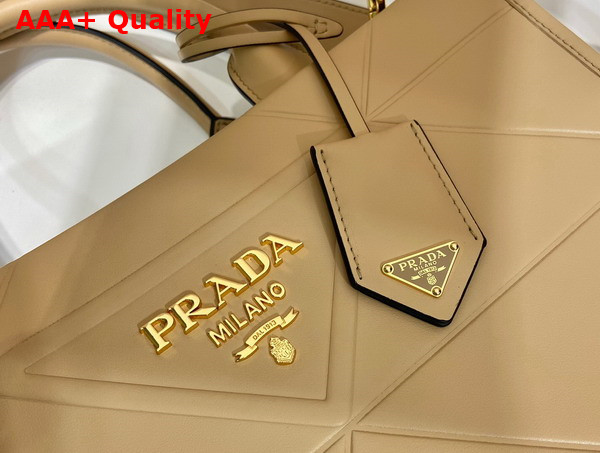 Prada Small Leather Prada Symbole Bag with Topstitching in Sand Beige 1BA379 Replica