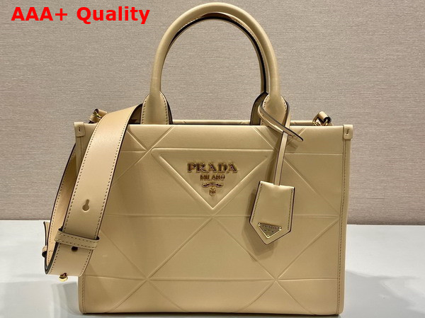 Prada Small Leather Prada Symbole Bag with Topstitching in Sand Beige 1BA379 Replica