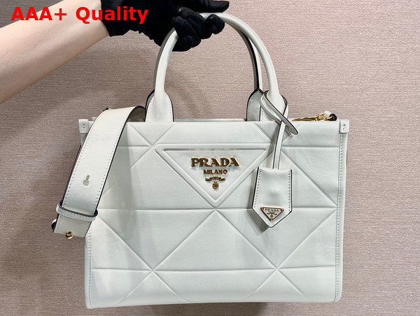 Prada Small Leather Prada Symbole Bag with Topstitching in White 1BA379 Replica