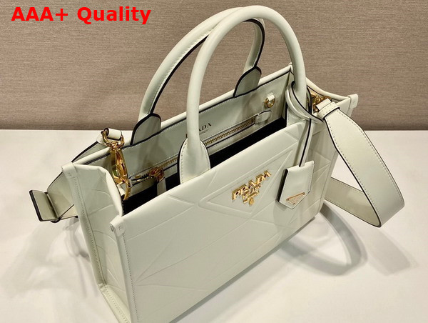 Prada Small Leather Prada Symbole Bag with Topstitching in White 1BA379 Replica