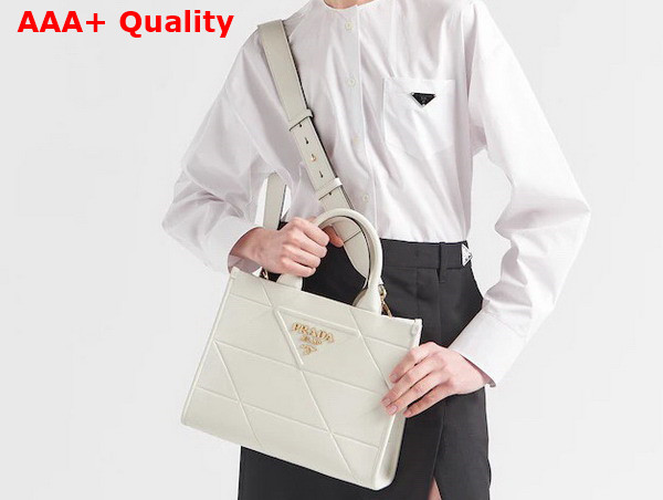 Prada Small Leather Prada Symbole Bag with Topstitching in White 1BA379 Replica