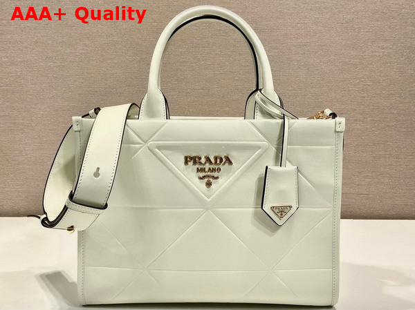 Prada Small Leather Prada Symbole Bag with Topstitching in White 1BA379 Replica