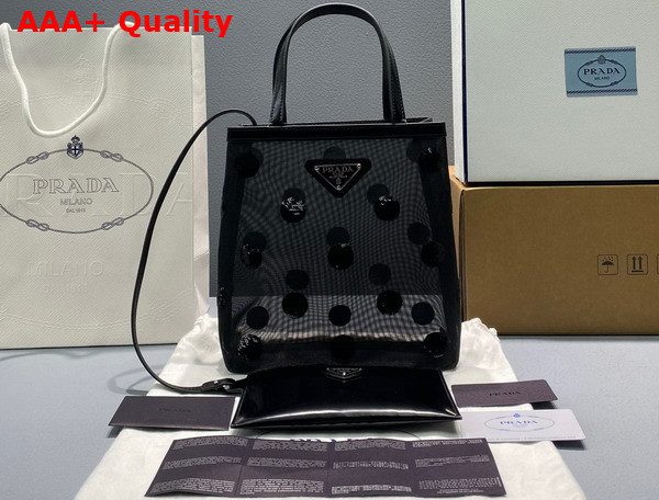 Prada Small Polka Dot Mesh Tote Bag in Black 1BG417 Replica