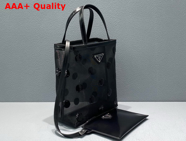 Prada Small Polka Dot Mesh Tote Bag in Black 1BG417 Replica