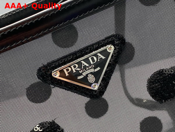 Prada Small Polka Dot Mesh Tote Bag in Black 1BG417 Replica