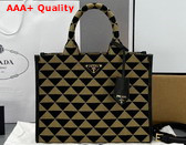 Prada Small Prada Symbole Jacquard Fabric Handbag Black Beige 1BA354 Replica