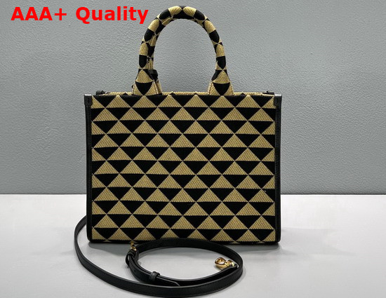 Prada Small Prada Symbole Jacquard Fabric Handbag Black Beige 1BA354 Replica