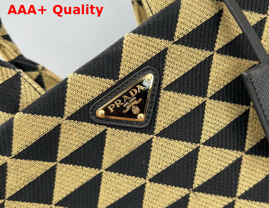 Prada Small Prada Symbole Jacquard Fabric Handbag Black Beige 1BA354 Replica