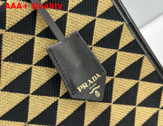 Prada Small Prada Symbole Jacquard Fabric Handbag Black Beige 1BA354 Replica