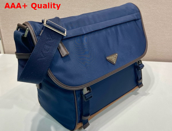 Prada Small Re Nylon and Leather Shoulder Bag in Blue and Coffee 2VD052 Replica