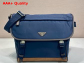 Prada Small Re Nylon and Leather Shoulder Bag in Blue and Coffee 2VD052 Replica