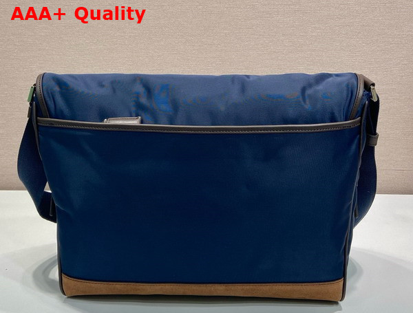 Prada Small Re Nylon and Leather Shoulder Bag in Blue and Coffee 2VD052 Replica