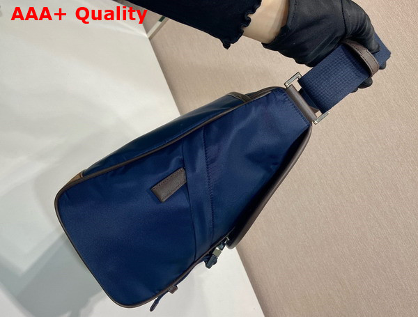 Prada Small Re Nylon and Leather Shoulder Bag in Blue and Coffee 2VD052 Replica