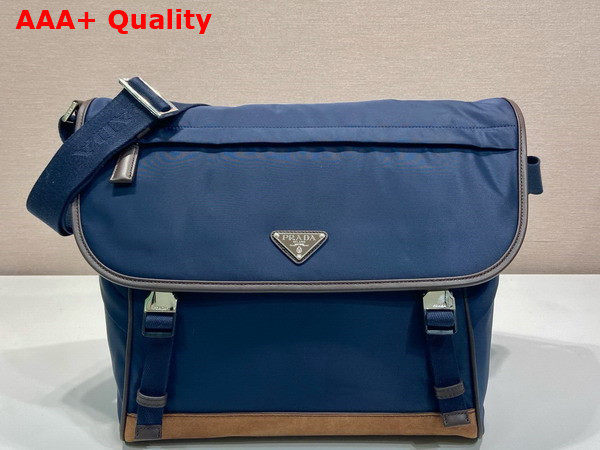 Prada Small Re Nylon and Leather Shoulder Bag in Blue and Coffee 2VD052 Replica