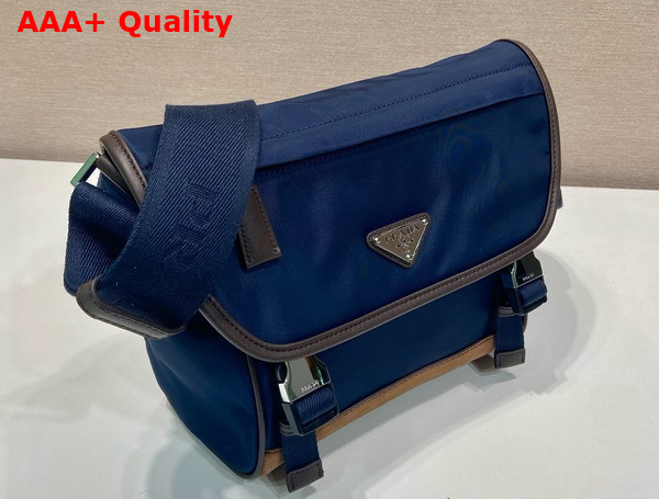 Prada Small Re Nylon and Leather Shoulder Bag in Blue and Coffee 2VD066 Replica