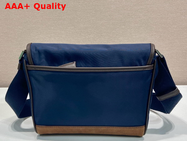 Prada Small Re Nylon and Leather Shoulder Bag in Blue and Coffee 2VD066 Replica