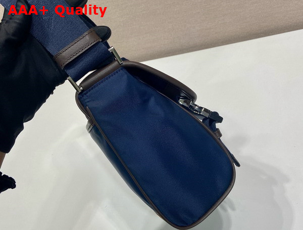 Prada Small Re Nylon and Leather Shoulder Bag in Blue and Coffee 2VD066 Replica