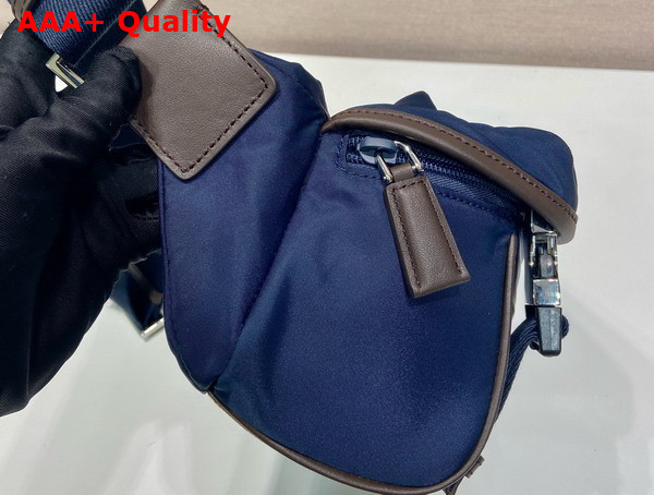 Prada Small Re Nylon and Leather Shoulder Bag in Blue and Coffee 2VH171 Replica