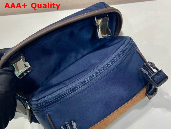 Prada Small Re Nylon and Leather Shoulder Bag in Blue and Coffee 2VH171 Replica