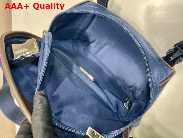 Prada Small Re Nylon and Leather Shoulder Bag in Blue and Coffee 2VH171 Replica