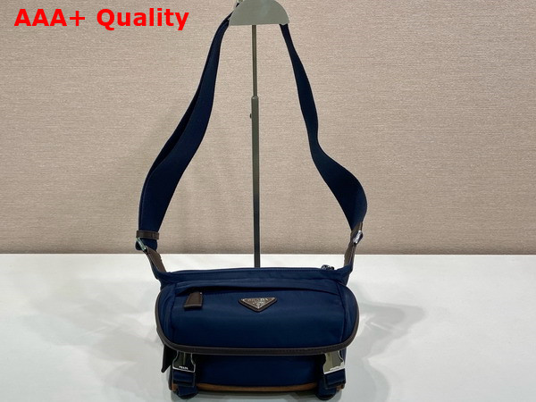 Prada Small Re Nylon and Leather Shoulder Bag in Blue and Coffee 2VH171 Replica