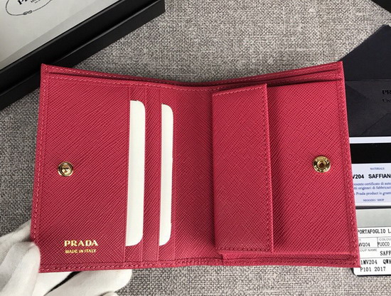 Prada Small Saffiano Leather Wallet in Antique Rose Color