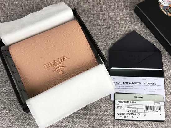 Prada Small Saffiano Leather Wallet in Beige with Prada Lettering Logo in Nude