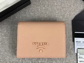 Prada Small Saffiano Leather Wallet in Beige with Prada Lettering Logo in Nude