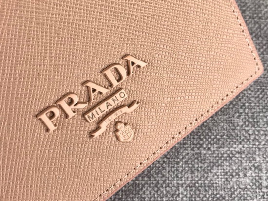 Prada Small Saffiano Leather Wallet in Beige with Prada Lettering Logo in Nude