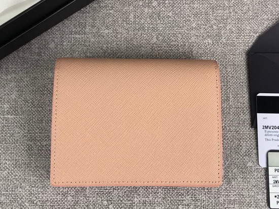 Prada Small Saffiano Leather Wallet in Beige with Prada Lettering Logo in Nude