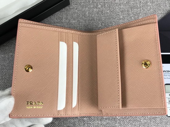 Prada Small Saffiano Leather Wallet in Beige with Prada Lettering Logo in Nude