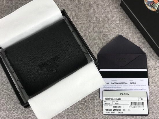 Prada Small Saffiano Leather Wallet in Black with Prada Lettering Logo in Black