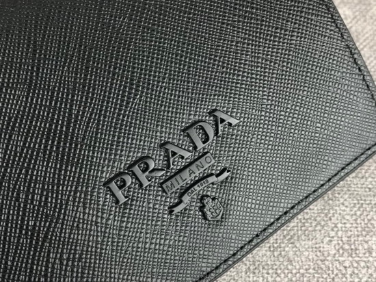 Prada Small Saffiano Leather Wallet in Black with Prada Lettering Logo in Black