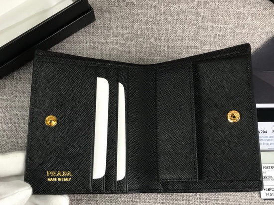 Prada Small Saffiano Leather Wallet in Black with Prada Lettering Logo in Black