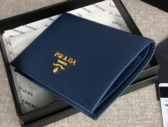 Prada Small Saffiano Leather Wallet in Blue