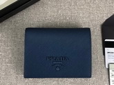 Prada Small Saffiano Leather Wallet in Blue with Prada Lettering Logo in Blue