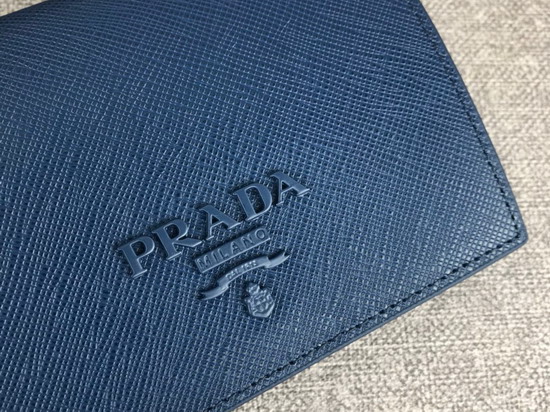 Prada Small Saffiano Leather Wallet in Blue with Prada Lettering Logo in Blue