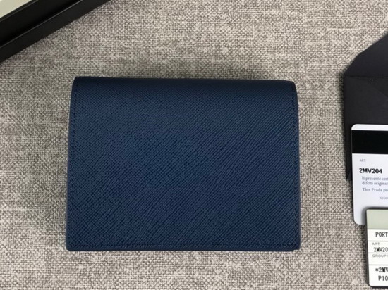 Prada Small Saffiano Leather Wallet in Blue with Prada Lettering Logo in Blue