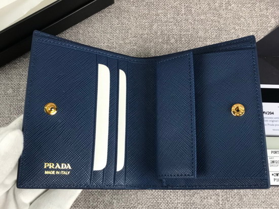 Prada Small Saffiano Leather Wallet in Blue with Prada Lettering Logo in Blue