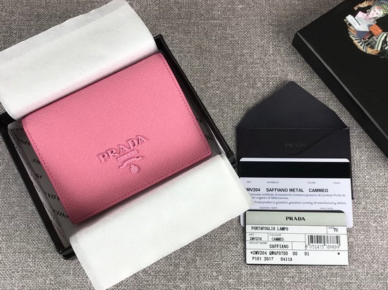 Prada Small Saffiano Leather Wallet in Pink with Prada Lettering Logo in Pink