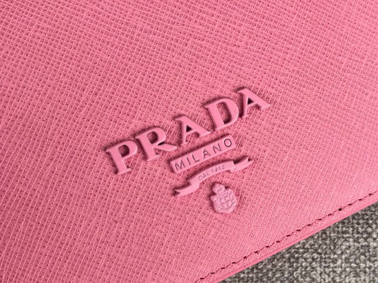 Prada Small Saffiano Leather Wallet in Pink with Prada Lettering Logo in Pink