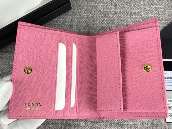 Prada Small Saffiano Leather Wallet in Pink with Prada Lettering Logo in Pink