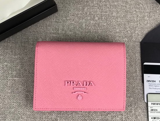 Prada Small Saffiano Leather Wallet in Pink with Prada Lettering Logo in Pink