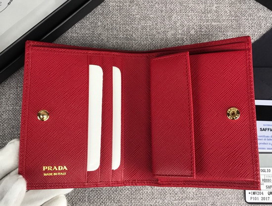 Prada Small Saffiano Leather Wallet in Red