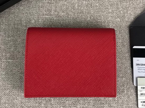 Prada Small Saffiano Leather Wallet in Red with Prada Lettering Logo in Red