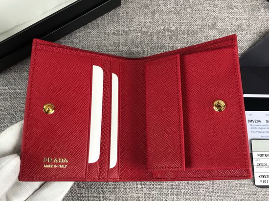 Prada Small Saffiano Leather Wallet in Red with Prada Lettering Logo in Red