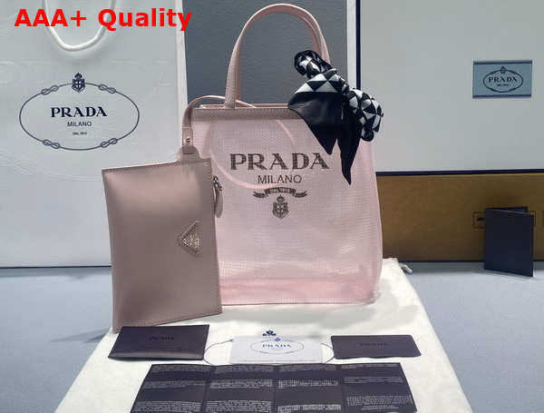 Prada Small Sequined Mesh Tote Bag in Alabaster Pink 1BG417 Replica